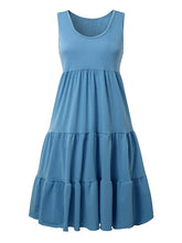 Women's Sleeveless Solid Color Ruched Round Neck Casual Beach Vacation Dress